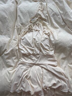 NWT CottonOn Lace Trim Drop Waist Halter Slinky Cream Dress